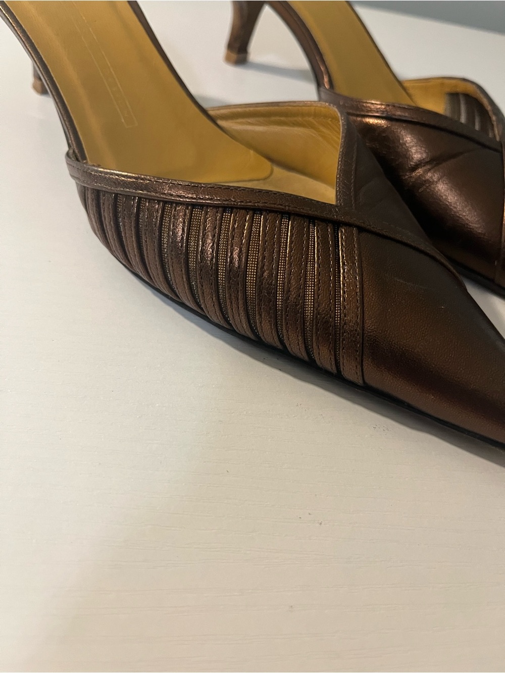 Giuseppe Zanotti bronzed Brown Pointed Leather Slip-On Mule with marbled heels - Picture 3 of 8